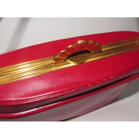 Evans Vintage True Red Leather Satchel Engraved Gold Frame - Picture 2 of 12